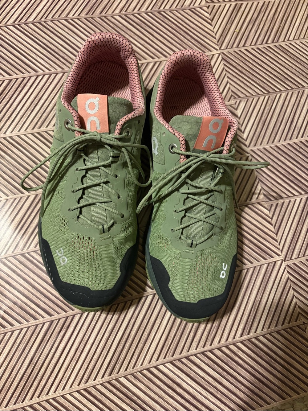 On Cloudventure 3.0 Women's Olive Green Trail Runners with Pink Interior